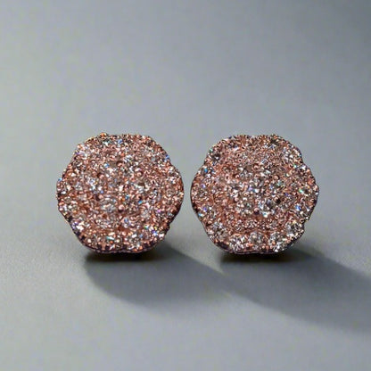 14k Solid Gold 12mm VS1 Diamond Triple Layer Flower Earrings