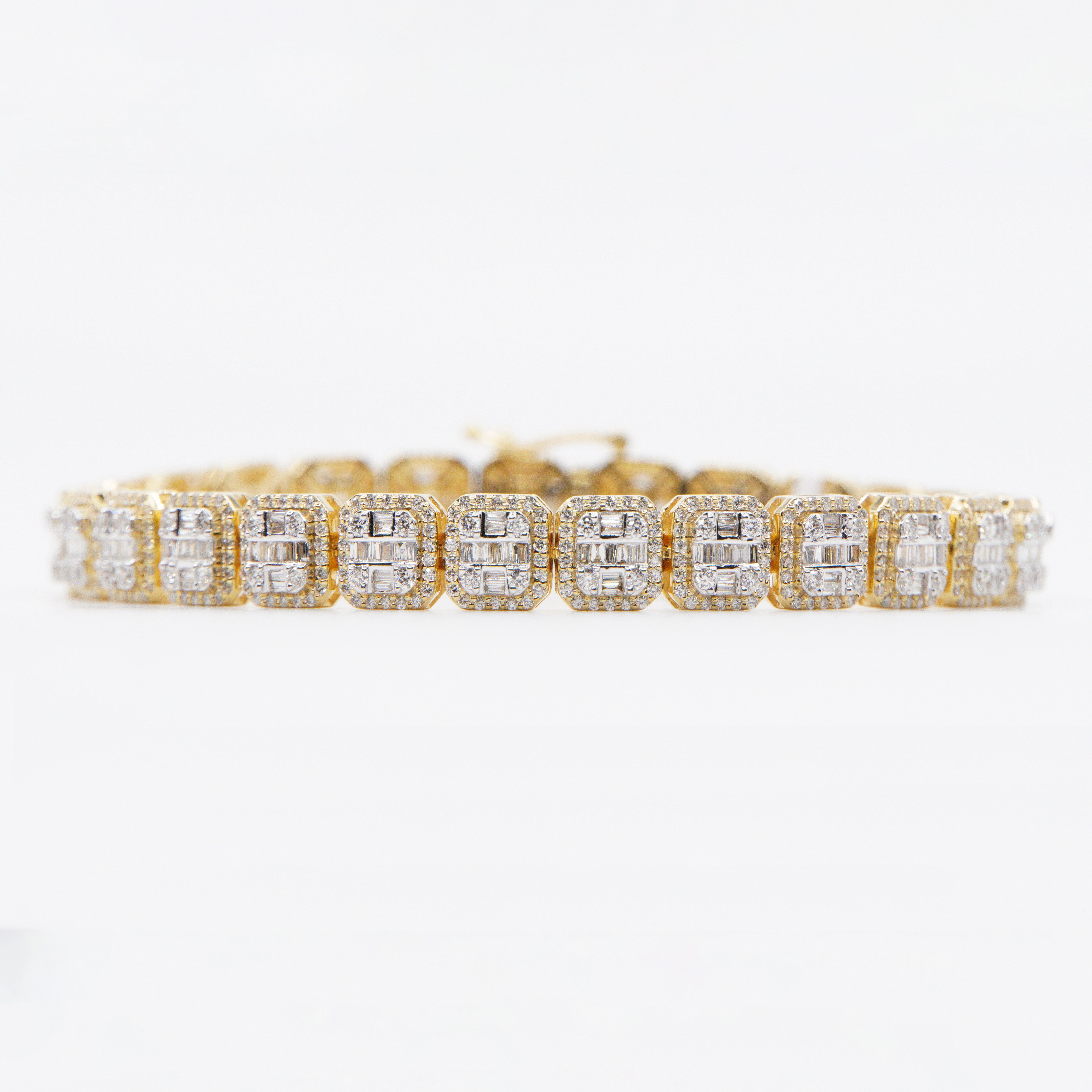 10k Solid Gold 8mm Baguette Square Diamond Tennis Bracelet 20146