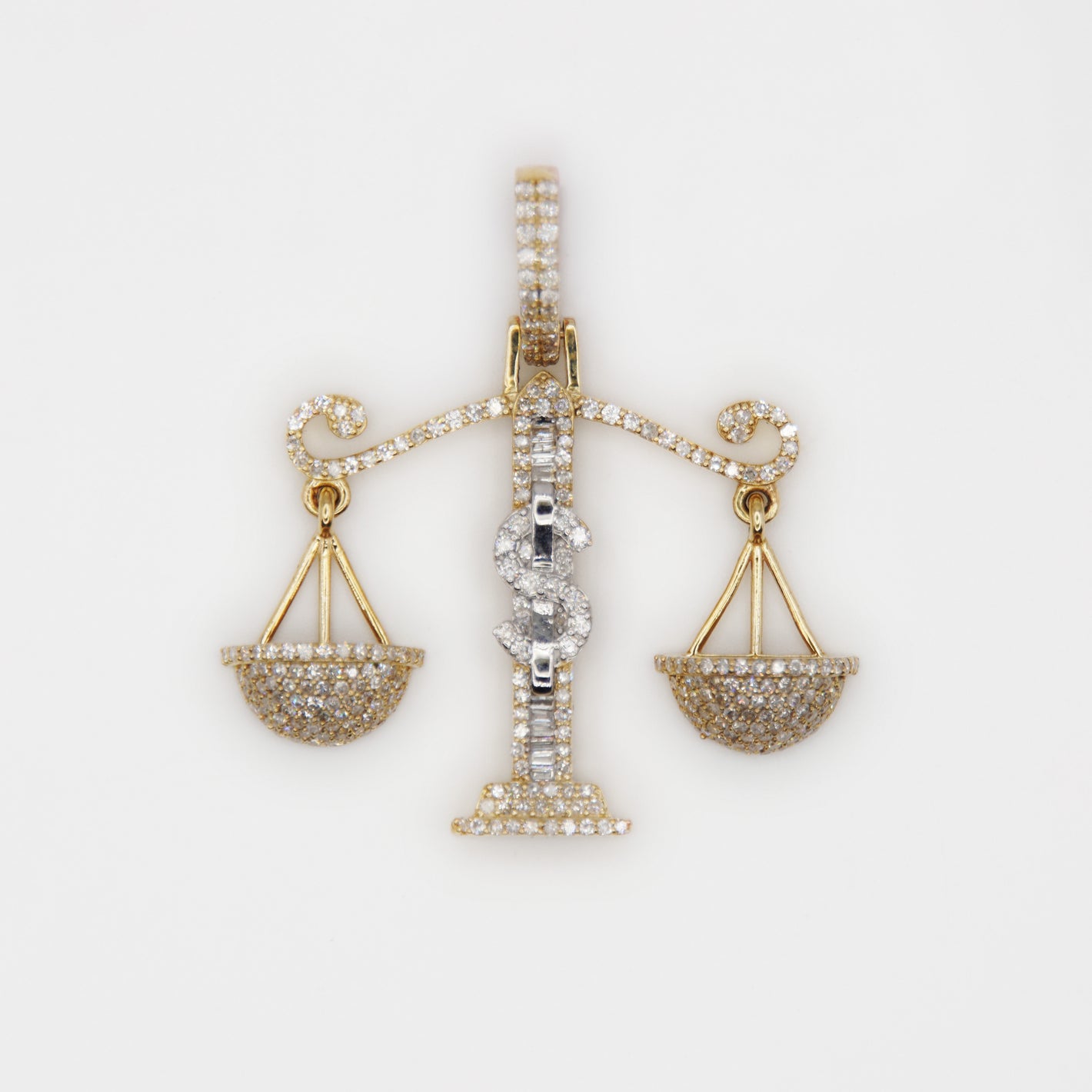 10k Solid Gold VS Diamond Baguette Money Scale Pendant - 60439
