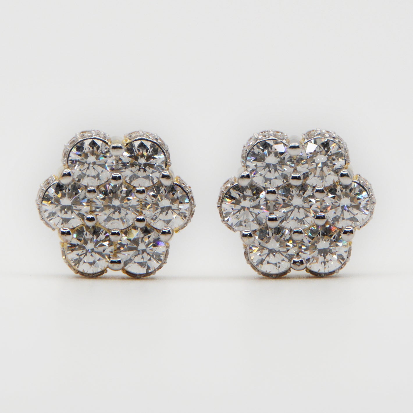 14k Solid Gold Lab Diamond VVS/VS1 XL Pave Flower Earrings - 50279