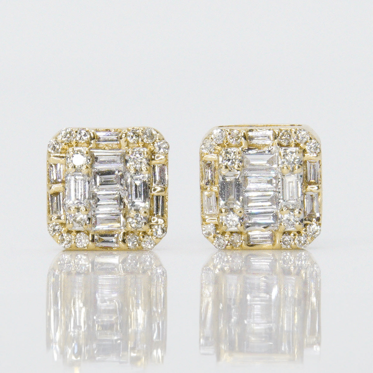 14k Solid Gold And Baguette Diamond Earrings