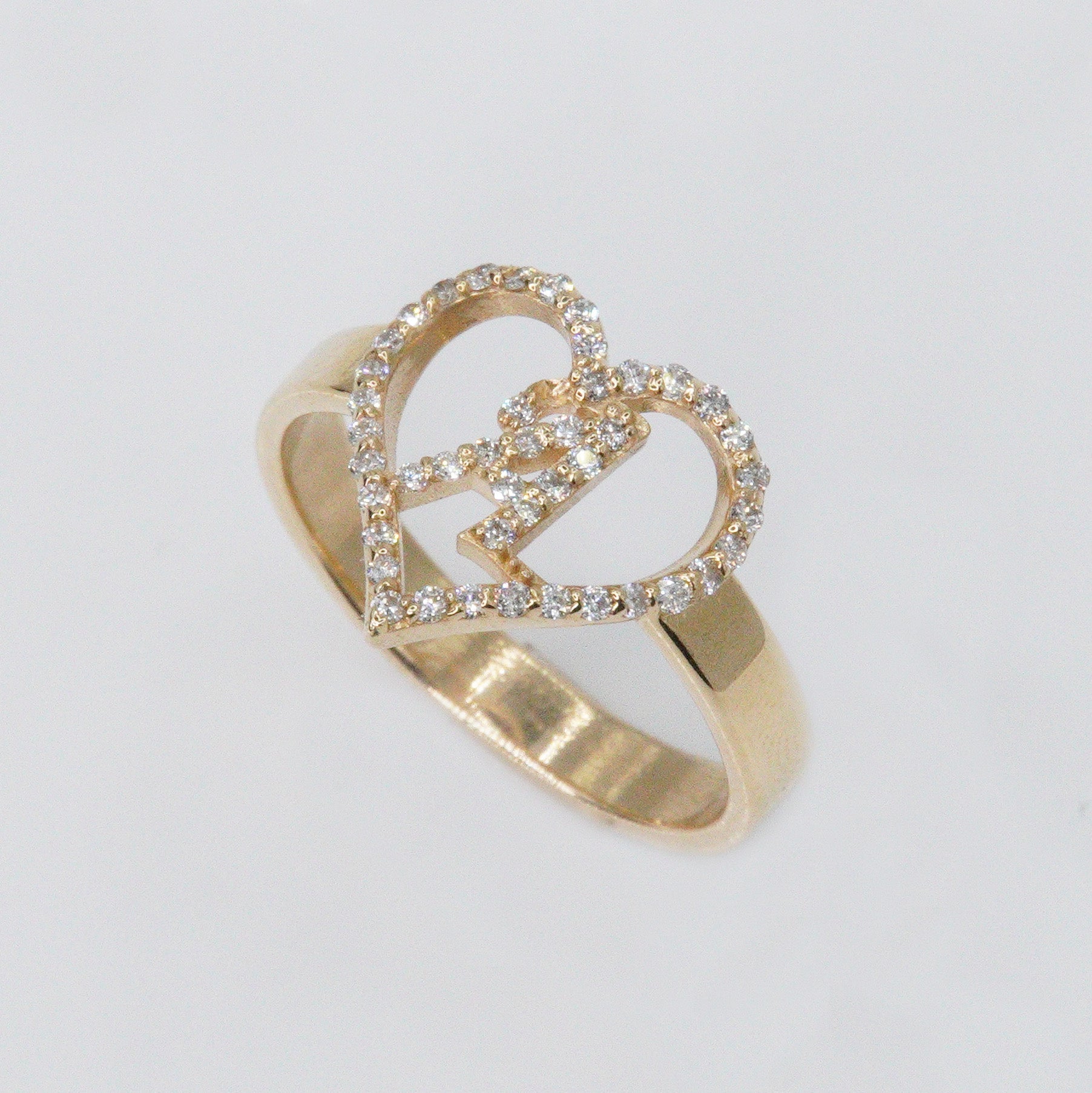 14k Solid Gold VS1 Diamond Custom Initial Heart Ring 30088