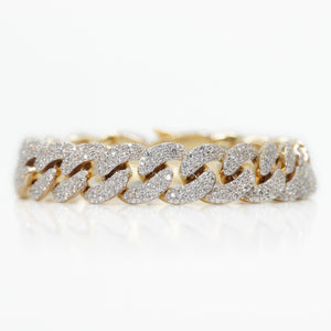 10k Solid Gold VVS Mosaic Diamond Designer Lock Cuban Bracelet