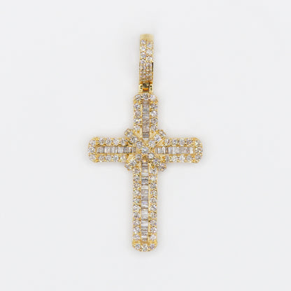 10k Solid Gold Baguette Diamond X Cross