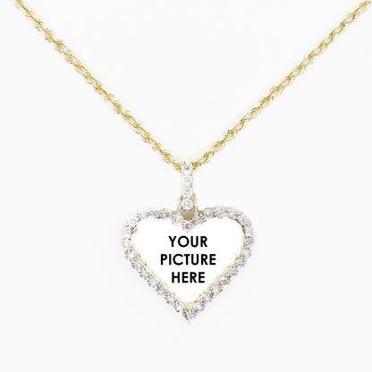 10k Solid Gold Diamond Heart Picture Pendant & Chain Set