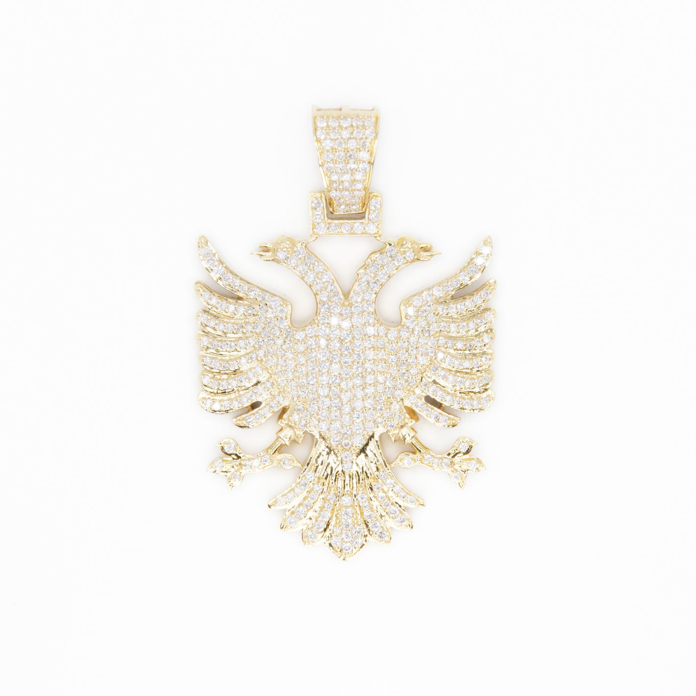 14k Solid Gold and Diamond Large Albanian Eagle Pendant