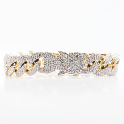 10k Solid Gold VVS Mosaic Diamond Designer Lock Cuban Bracelet