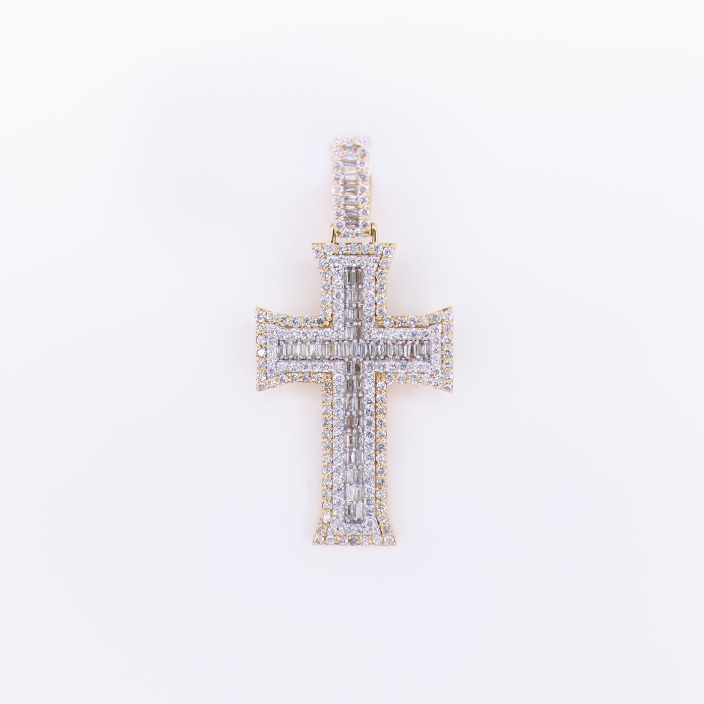10k Solid Gold 2" Baguette Diamond Edge Cross - 60481