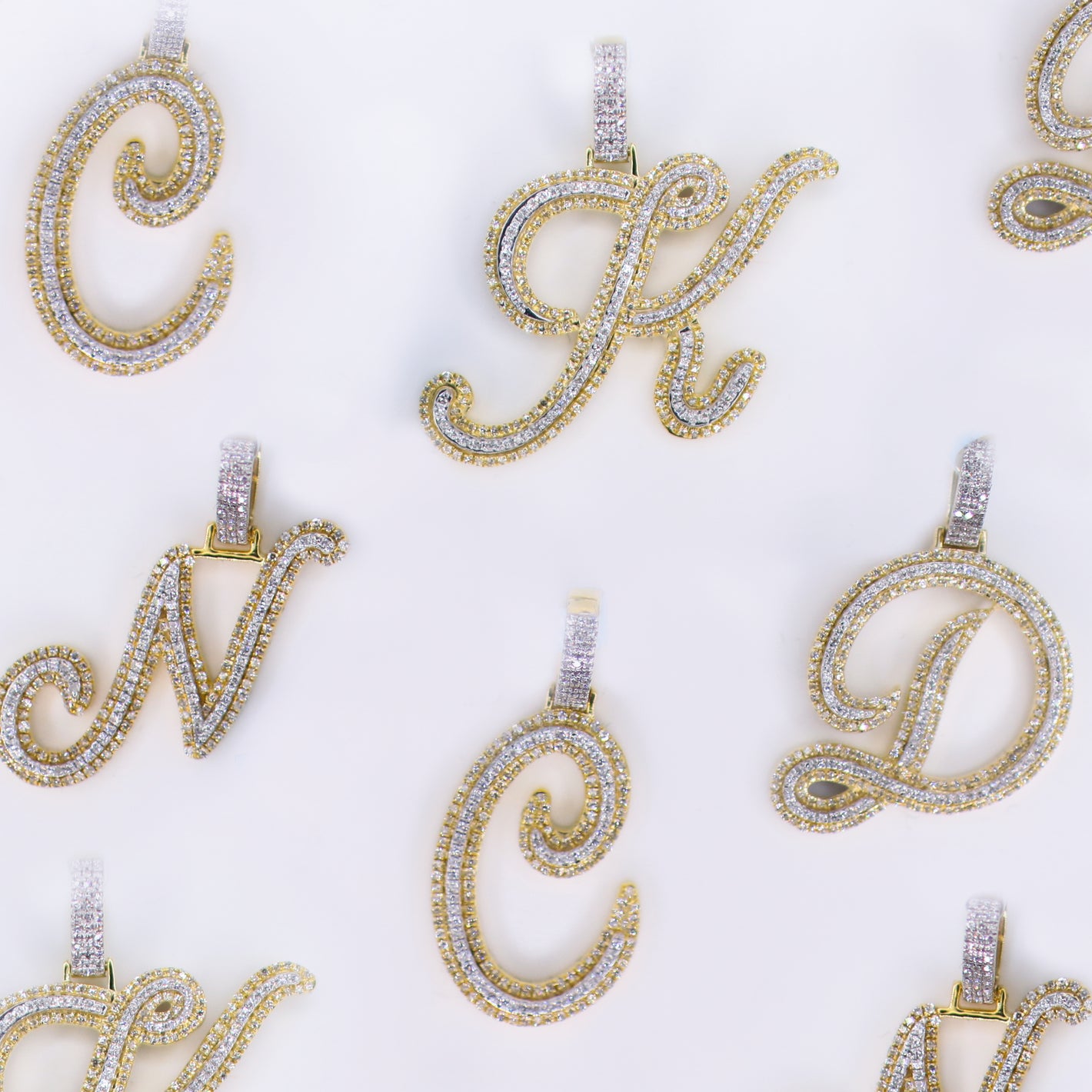 10k Solid Gold Diamond 3D Script Letter Initial Pendant - 60483
