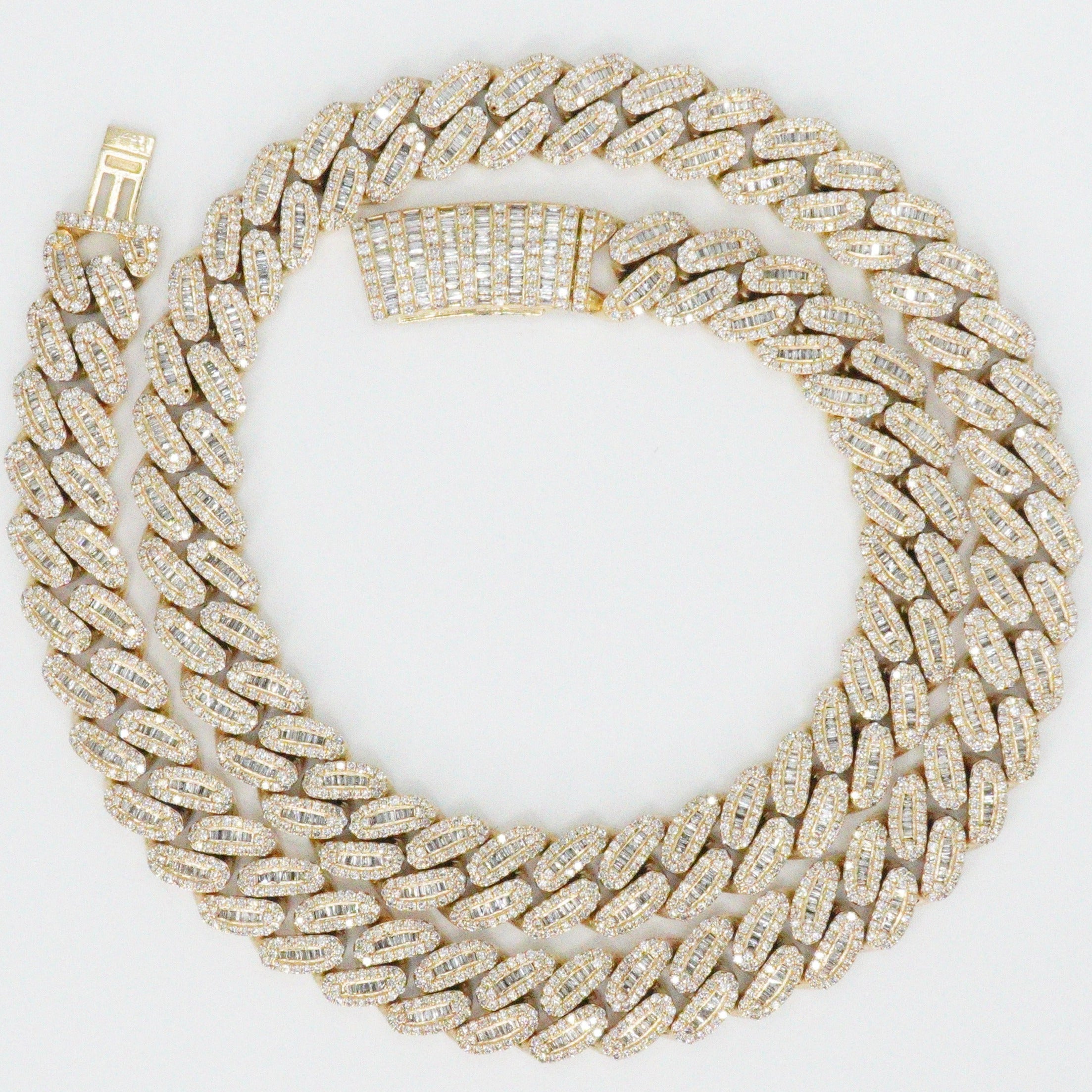 10k Solid Gold 13mm Baguette Diamond Cuban Chain