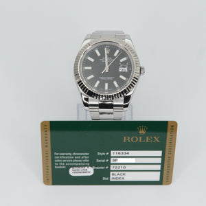 Rolex Datejust 41mm 116334 Stainless Steel - 18k White Gold Bezel & Black Stick Dial