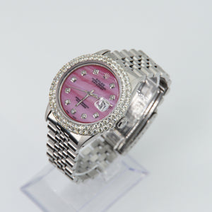 Rolex Datejust 36mm 16030 - Double Row Diamond Bezel - Pink MOP Diamond Dial