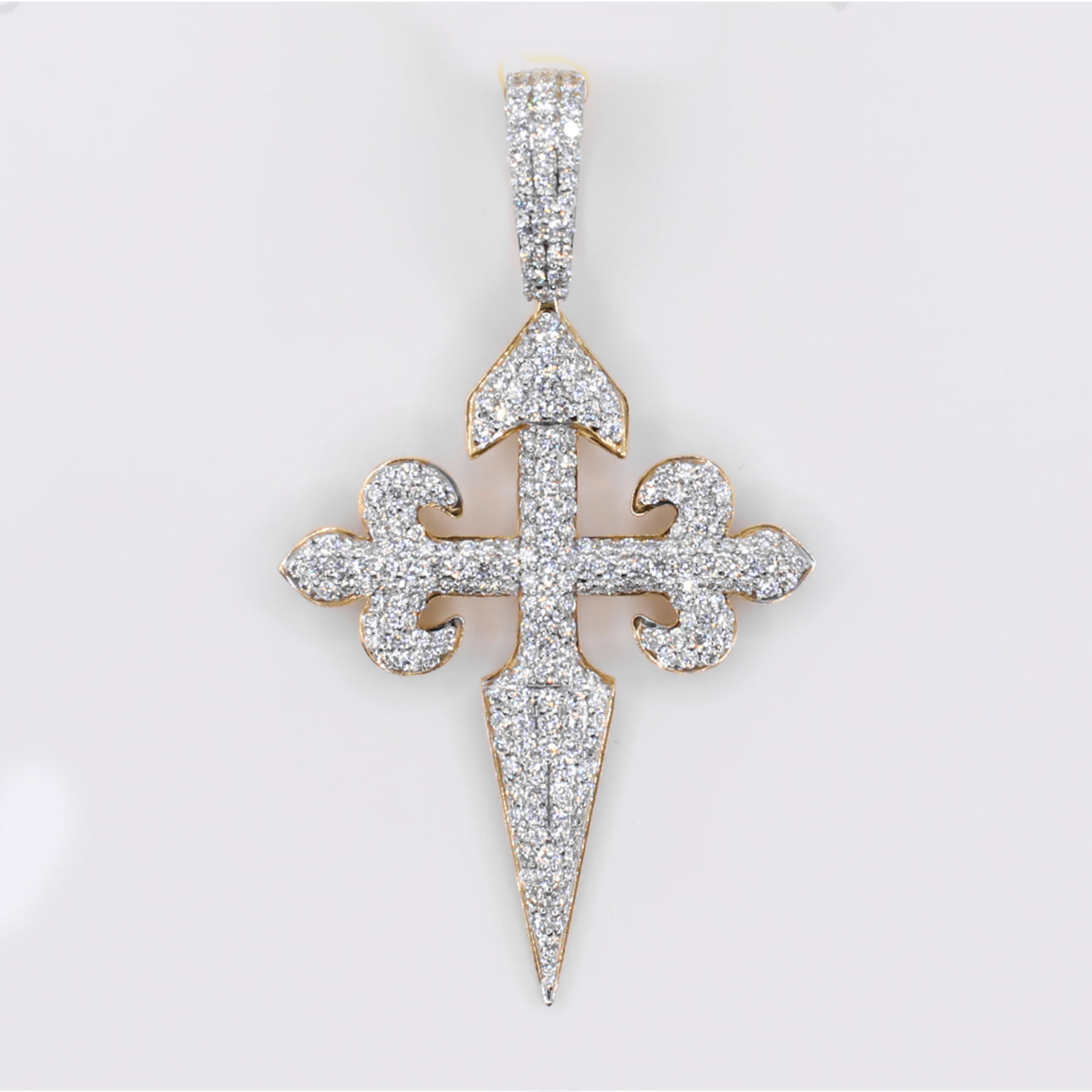 10k Yellow Gold Diamond Fleur-de-Lis Cross Pendant - 60561
