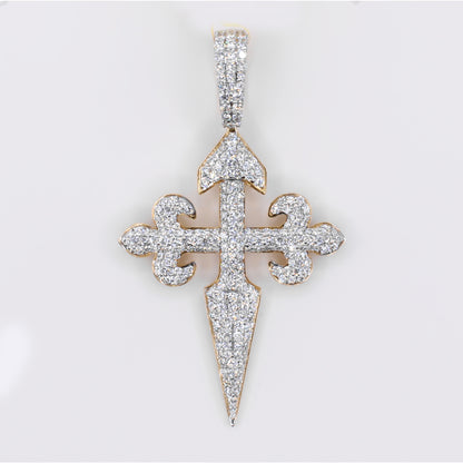 10k Yellow Gold Diamond Fleur-de-Lis Cross Pendant - 60561