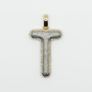 10k Solid Gold Diamond 2" Letter "T" Pendant - 60245