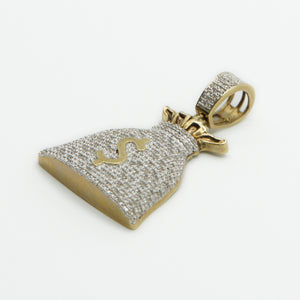 10k Solid Gold Diamond 1.5" Money Bag Pendant - 60246