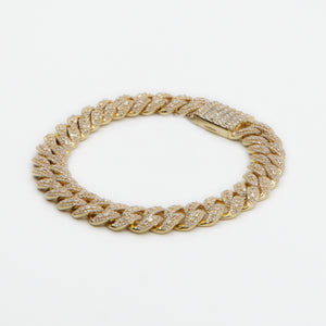 10k Solid Gold 10mm Baguette Lock Diamond Cuban Bracelet - 20153