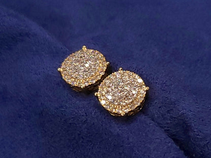 14k Solid Gold VS1 Diamond 10mm Cake Cluster Earrings