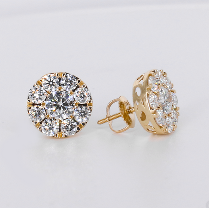 14k Solid Gold 12mm Lab Diamond Cluster Earrings - 50327