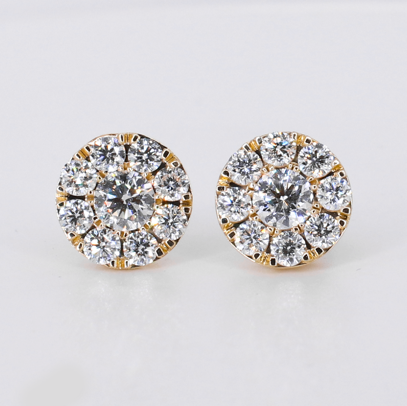 14k Solid Gold 12mm Lab Diamond Cluster Earrings - 50327