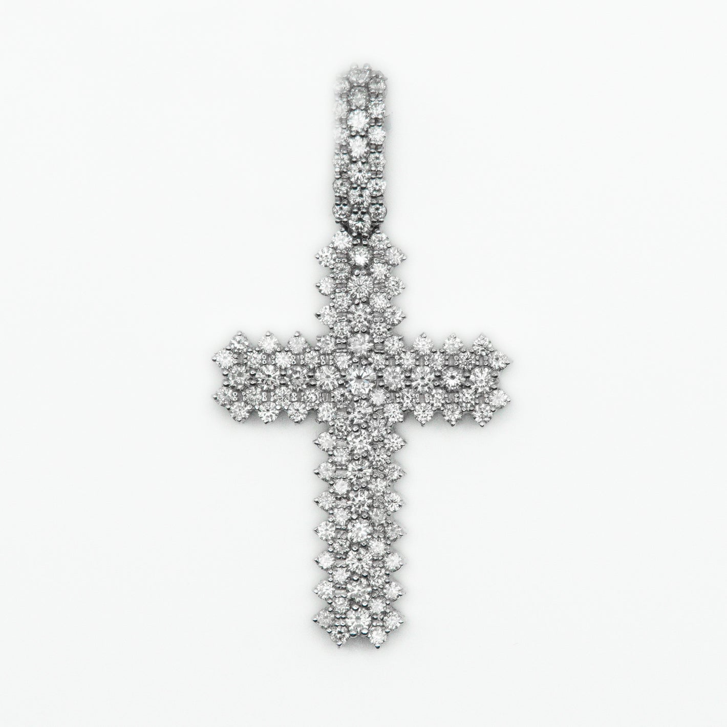 14k Solid White Gold VS1 Diamond Custom Jagged Cross Pendant - 60249