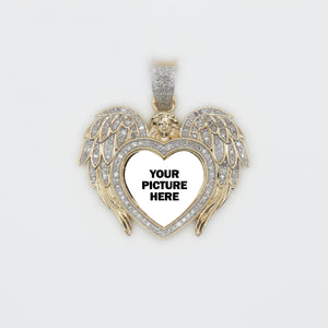 10k Solid Gold Diamond Angel Heart Wings Picture Pendant - 60381