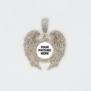 10k Solid Gold Diamond Angel Circle Wings Picture Pendant - 60384