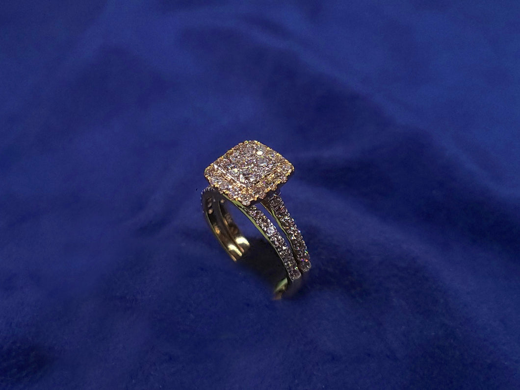 14k Solid Gold VS Diamond Square Engagement Ring Set