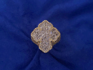 10k Solid Gold Baguette Flooded Diamond XL Motif Cross Ring
