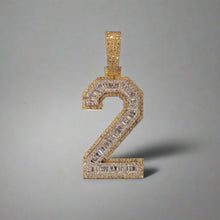Load image into Gallery viewer, Solid 10k Gold Baguette Diamond 3D Large Number Pendants