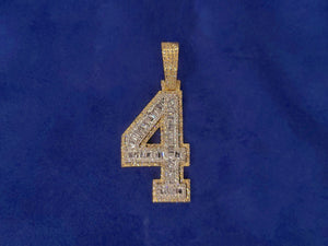 Solid 10k Gold Baguette Diamond 3D Large Number Pendants