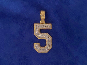 Solid 10k Gold Baguette Diamond 3D Large Number Pendants