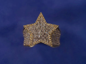 10k Solid Gold Brick-Cut Baguette VS Diamond Star Ring