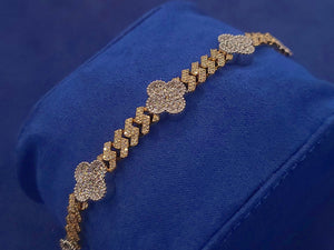 14k Solid Gold VS Diamond Clover Cuban Bracelet