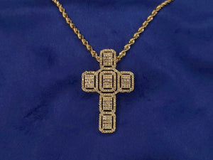 10k Solid Gold Baguette Diamond Cross Pendant and Chain set