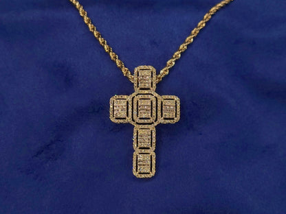 10k Solid Gold Baguette Diamond Cross Pendant