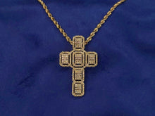 Load image into Gallery viewer, 10k Solid Gold Baguette Diamond Cross Pendant and Chain set