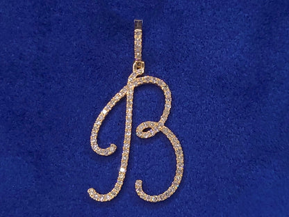 14k Solid Gold Diamond Script Letter Initial Pendants
