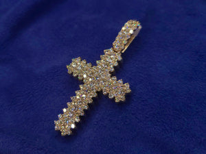 14k Solid Gold VS1 Diamond Custom Large Jagged Cross Pendant