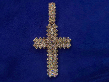 14k Solid Gold VS1 Diamond Custom Large Jagged Cross Pendant