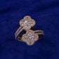 Solid Gold VS Diamond Baguette Clover Cuff Rings - 30011