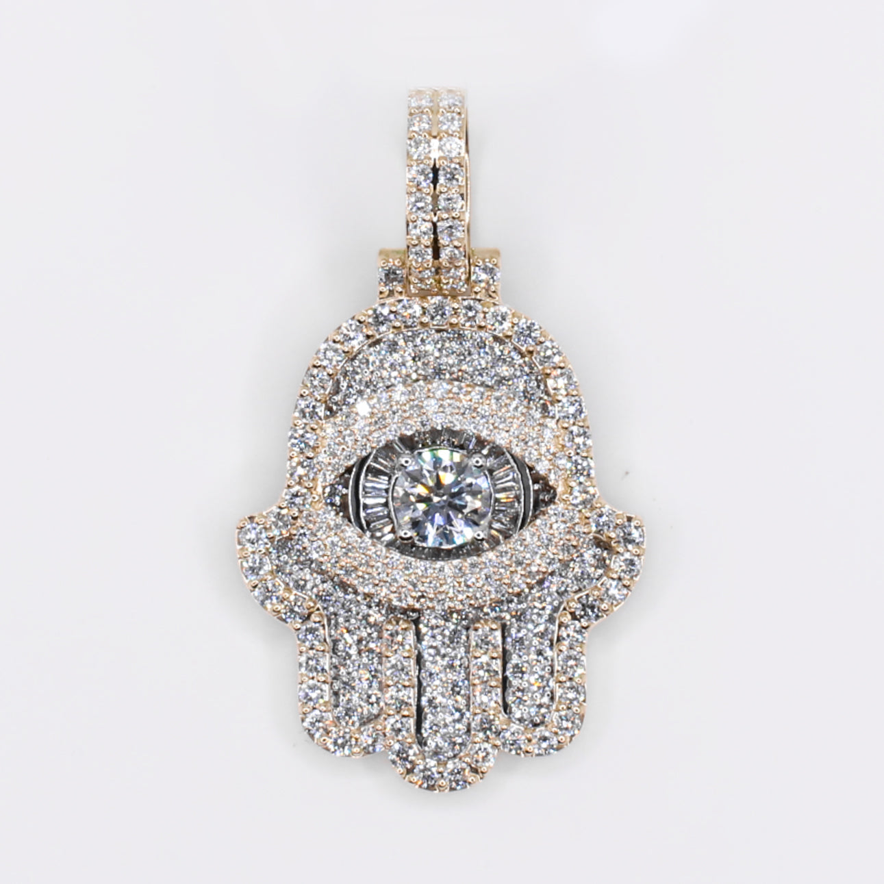 10k Solid Yellow Gold Lab Diamond Hamsa Eye Pendant - 60559