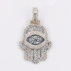 10k Solid Yellow Gold Lab Diamond Hamsa Eye Pendant - 60559
