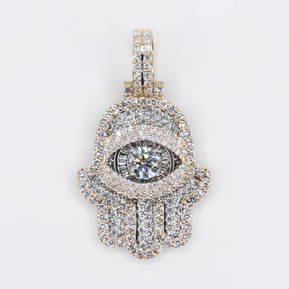 10k Solid Yellow Gold Lab Diamond Hamsa Eye Pendant - 60559