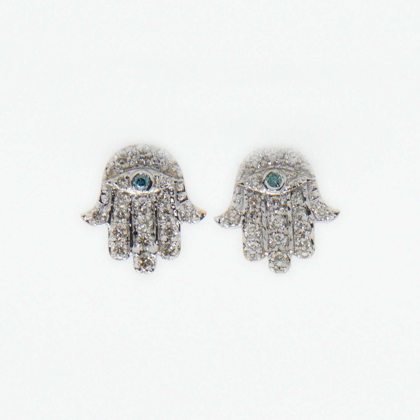 14k Solid Gold VS1 Diamond Hamsa Earrings - 50181