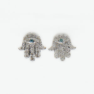 14k Solid Gold VS1 Diamond Hamsa Earrings - 50181