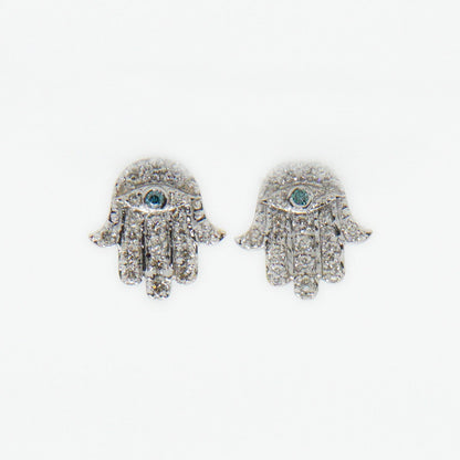 14k Solid Gold VS1 Diamond Hamsa Earrings - 50181