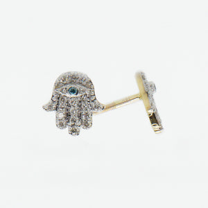 14k Solid Gold VS1 Diamond Hamsa Earrings - 50181