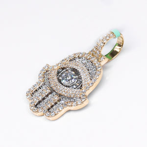 10k Solid Yellow Gold Lab Diamond Hamsa Eye Pendant - 60559