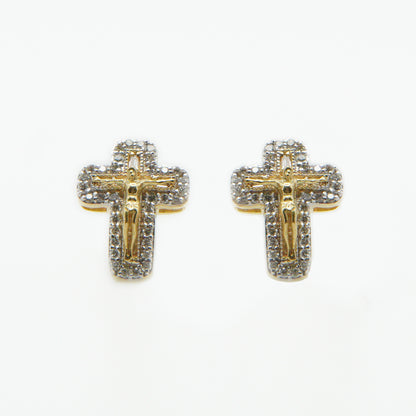 14k Solid Gold VS1 Diamond Jesus Cross Earrings - 50185